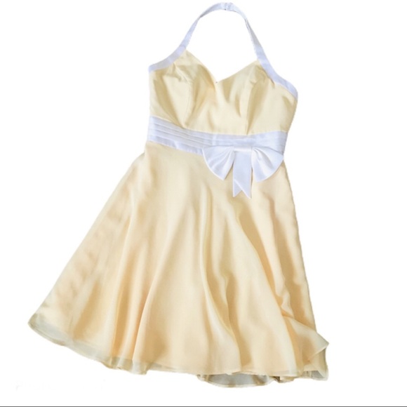 ALFRED ANGELO Rockabilly Halter Neck Cocktail Dress With Bow Corsage Yellow 10 - Picture 8 of 10